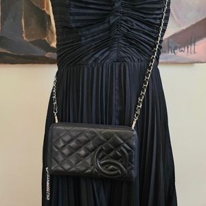 Chanel black calfskin cambon zip around wallet organizer